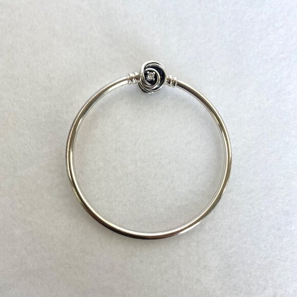 Pandora Sterling Silver 925 Encircled Clasp CZ Round Charm Bangle Bracelet 6.5" - Picture 2 of 16